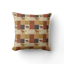 Brown Woodland Bears Patchwork Moose Fox Wildlife