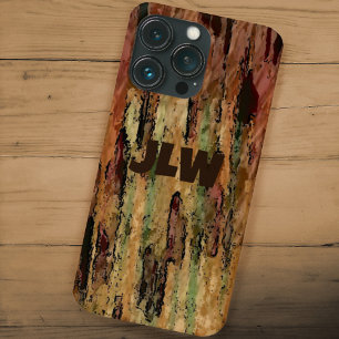 Brown Woodsy Camouflage Abstract with Initials iPhone 17 Pro Max Case