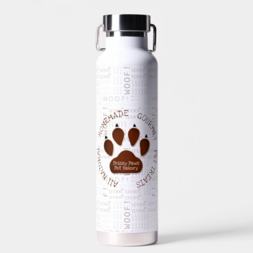 Brown Woof Art and Business Name with Paw Water Bottle