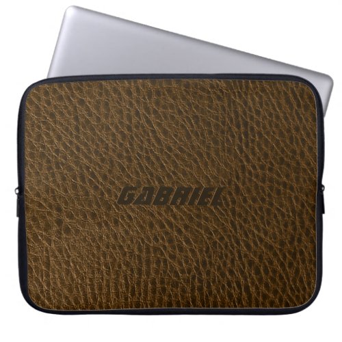 Brown Worn_Out Faux Leather Look Monogram Laptop Sleeve