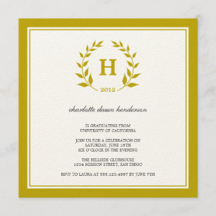 Brown wreath monogram graduation class invitation