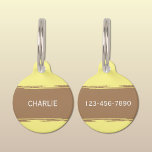 Brown yellow add a name and contact number pet ID tag<br><div class="desc">Pet ID tag
Add a name and a contact number.
Brown and yellow.</div>