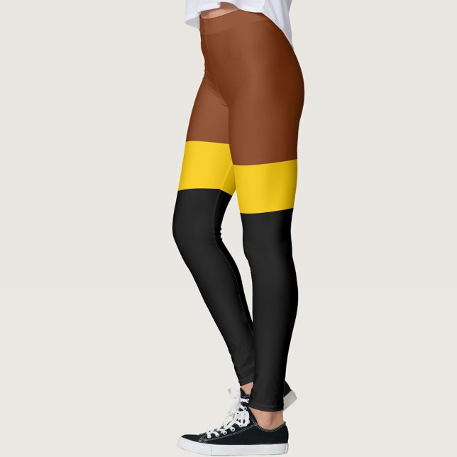 Brown Yellow Black Color Block Style Design  Leggings (Creator Uploaded)