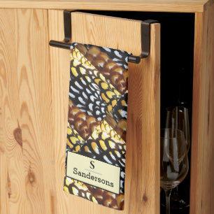 Brown, Yellow, Black Reeve's Pheasant Monogram  Kitchen Towel