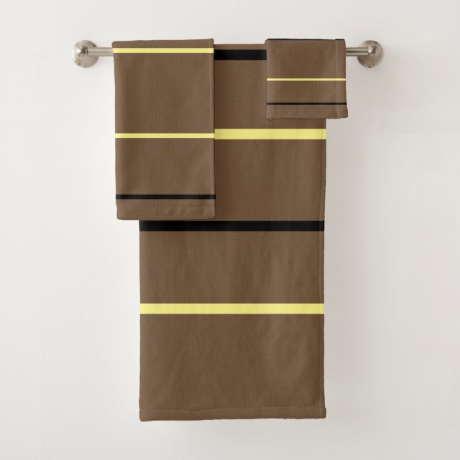 Brown Yellow Black Stripes Bath Towel Set (Insitu)