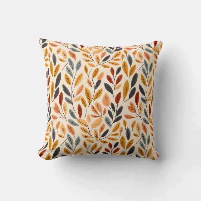 Brown Yellow Boho Leaves  Throw Pillow (Front)