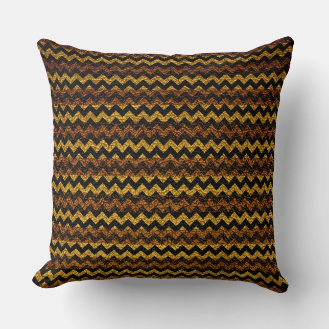 Brown Yellow Chevron Stripes Pattern Throw Pillow (Front)