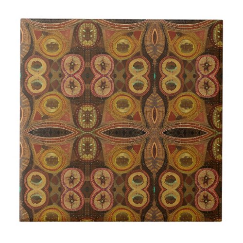 Brown yellow circles geometric design kitty voices ceramic tile