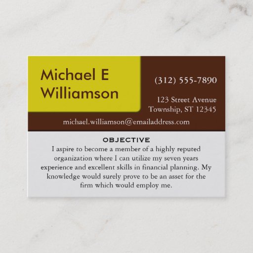 Customizable Brown Yellow Corner RESUME Business Cards
