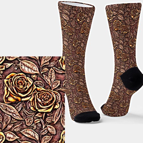 Brown Yellow Floral 3D Texture Effect  Socks