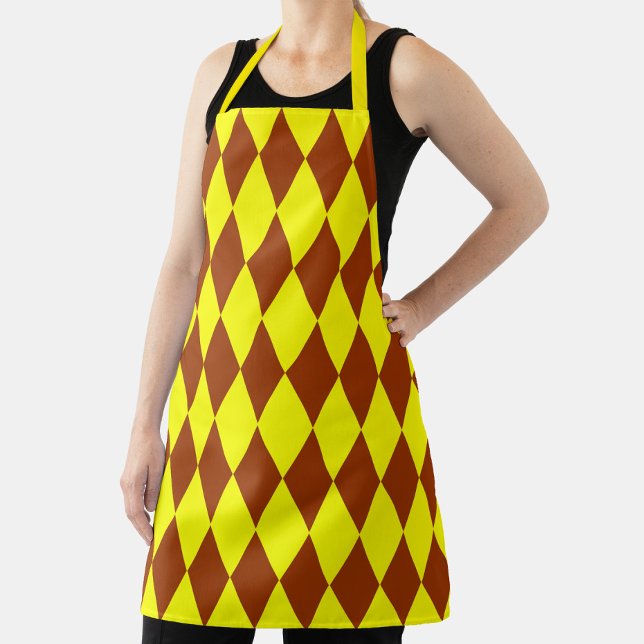 Brown Yellow Harlequin Checkered Design  Apron (Creator Uploaded)