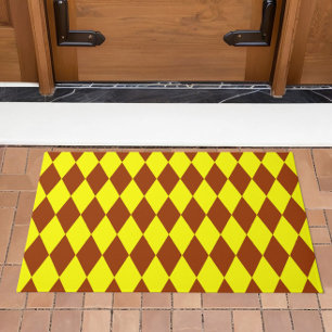 Brown Yellow Harlequin Checkered Design Doormat