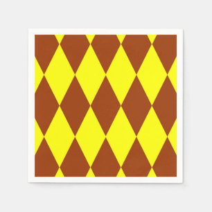Brown Yellow Harlequin Checkered Design Napkins