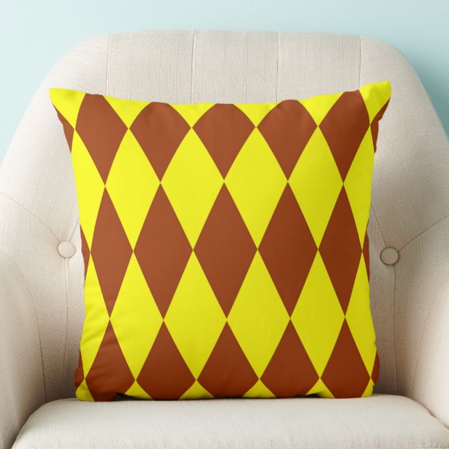 Brown Yellow Harlequin Checkered Design  Throw Pillow (Creator Uploaded)
