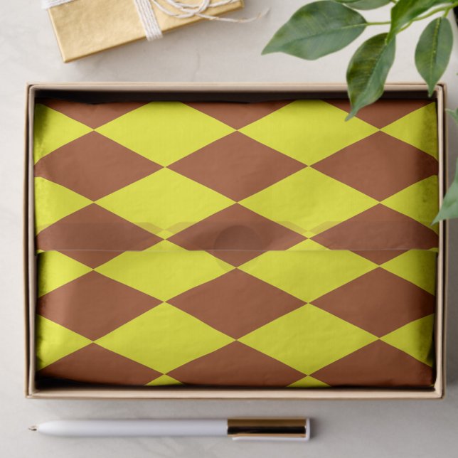 Brown Yellow Harlequin Checkered Design  Tissue Paper (Creator Uploaded)