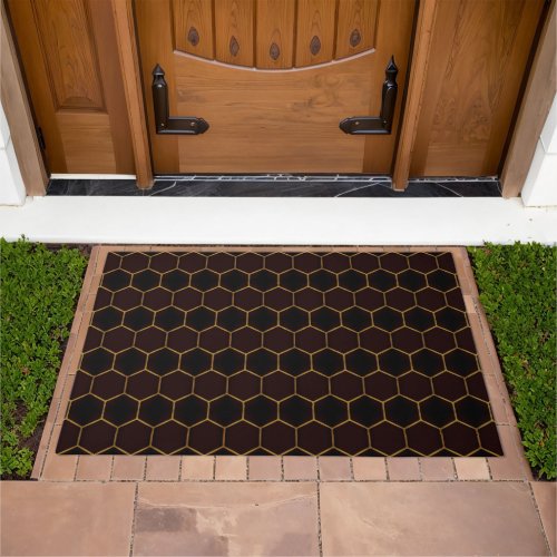 Brown Yellow Honeycomb Pattern Elegant Farmhouse Doormat