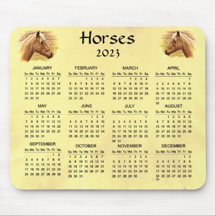 Brown Yellow Horses 2023 Animal Calendar Mousepad
