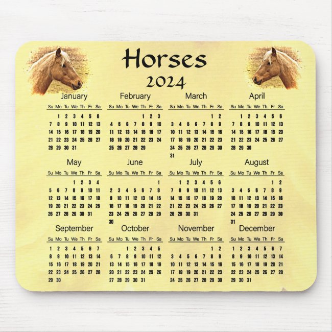Brown Yellow Horses 2024 Animal Calendar Mousepad