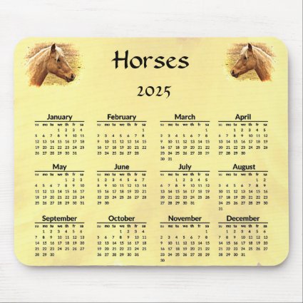 Brown Yellow Horses 2025 Animal Calendar Mousepad