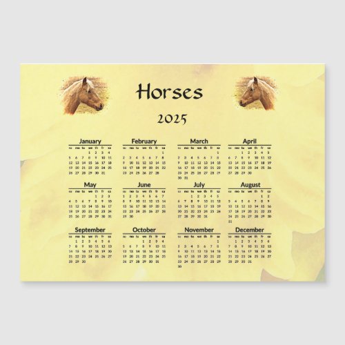 Brown Yellow Horses 2025 Calendar Magnetic Card