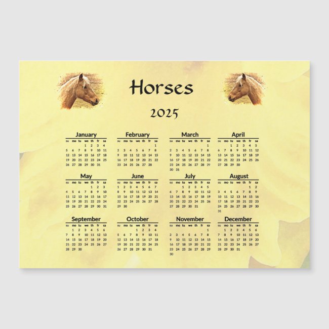 Brown Yellow Horses 2025 Calendar Magnetic Card