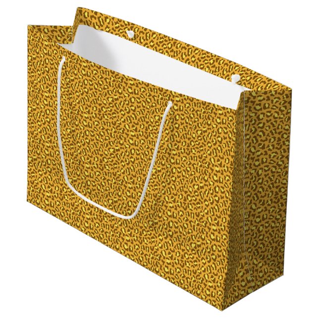 brown yellow leopard skin pattern large gift bag (Front Angled)