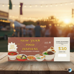 Brown - Yellow New Year Food Festival Ticket Invitation