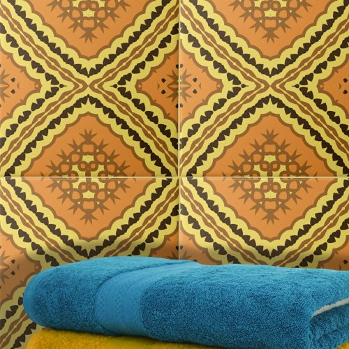 Brown Yellow Oriental Mosaic Geometric Pattern Ceramic Tile