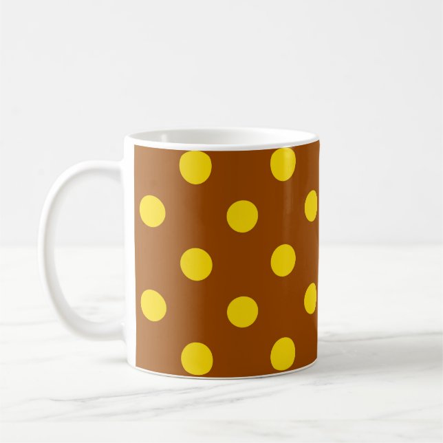 Brown Yellow Polka Dots Design Coffee Mug (Left)