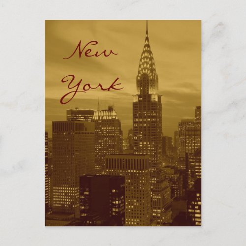 Brown Yellow Pop Art New York Script Postcard