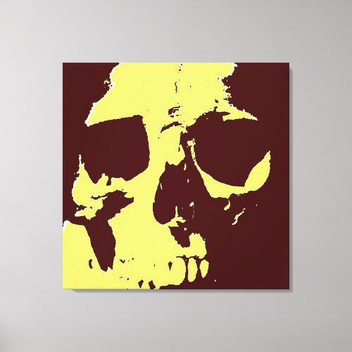 Brown Yellow Pop Art Skull Wrapped Canvas