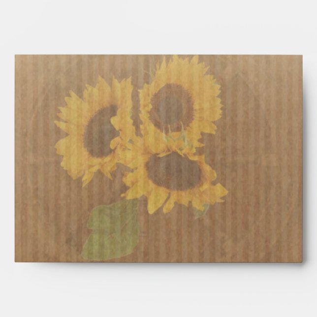 Brown yellow rustic sunflowers wedding envelope (Front)