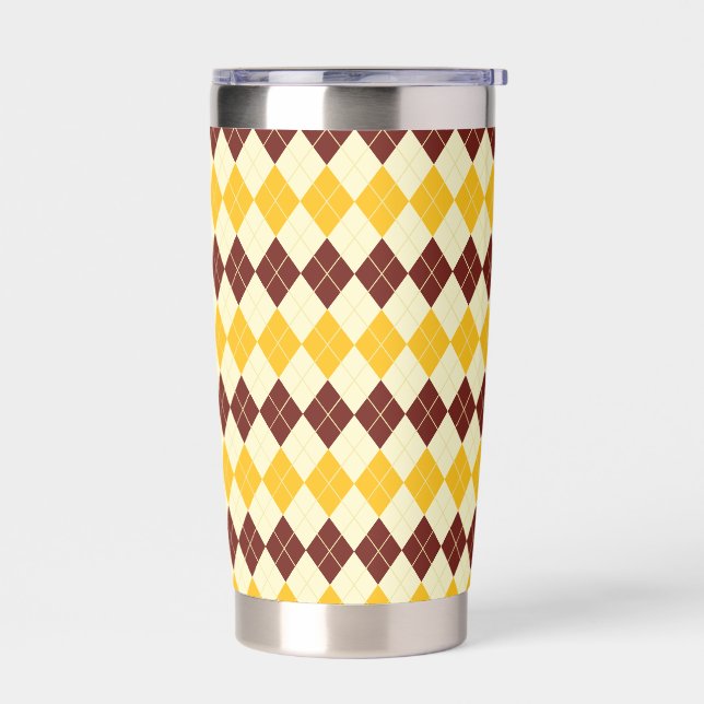 Brown - Yellow Scottish Tartan-Pattern Insulated Tumbler (Left)
