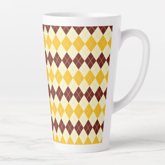 Brown - Yellow Scottish Tartan-Pattern Latte Mug (Right)