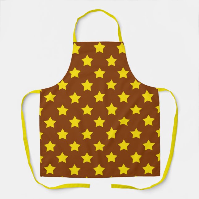 Brown Yellow Stars Pattern Decorative Apron (Front)