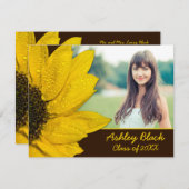Brown Yellow Sunflower Flower Photo Graduation Invitation (Front/Back)