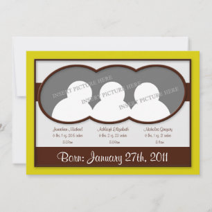Brown Yellow Triplets Birth Announcements