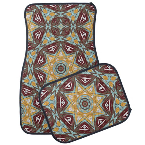 Brown Yellow Turquoise Red Mandala Tribal Art Car Floor Mat