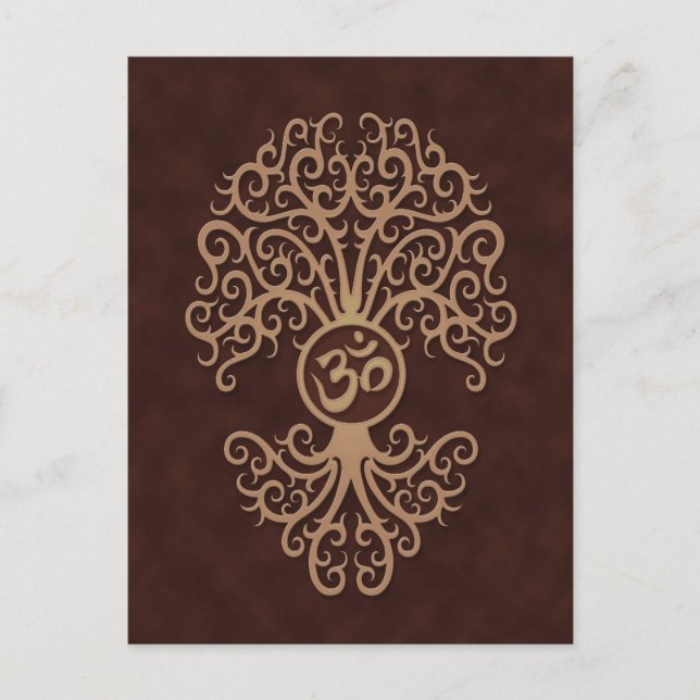 Brown Yoga Om Tree Postcard (Front)