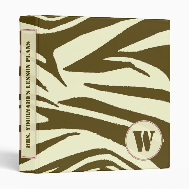 Brown Zebra print Fashion Monogram Binder (Front/Spine)