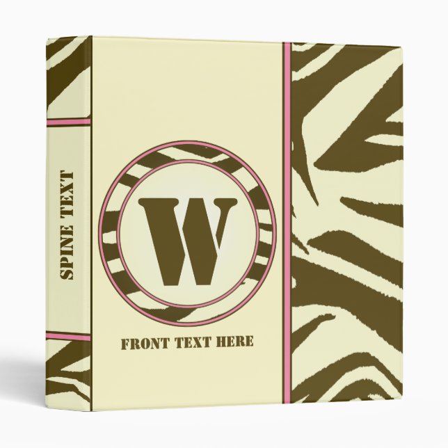 Brown Zebra Print Monogram Binder (Front/Spine)