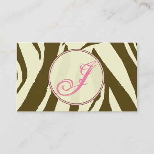 Brown Zebra Print / Pink  Monogram Business Card