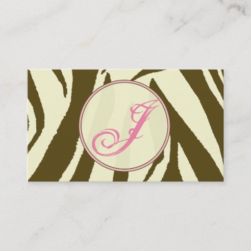 Customizable Brown Zebra Print / Pink  Monogram Business Card
