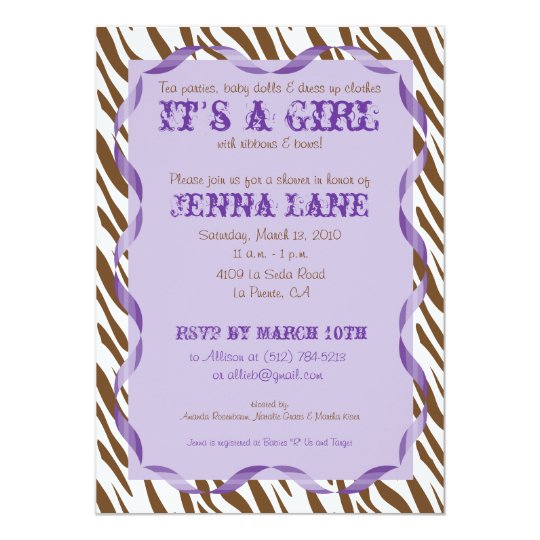 Purple Zebra Print Baby Shower Invitations 10