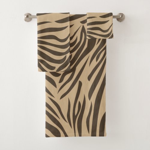 Brown Zebra Print Satin Ribbon Bath Towel Set