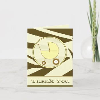 Brown Zebra Print / Yellow Baby Carriage Thank You by thepinkschoolhouse at Zazzle