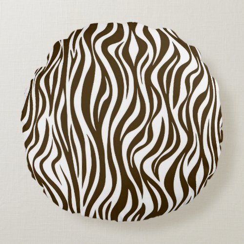 Brown Zebra Skin Print Round Pillow