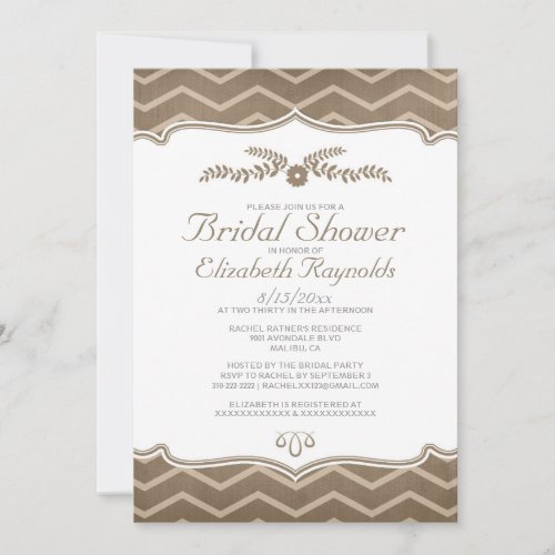Brown Zigzag Bridal Shower Invitations
