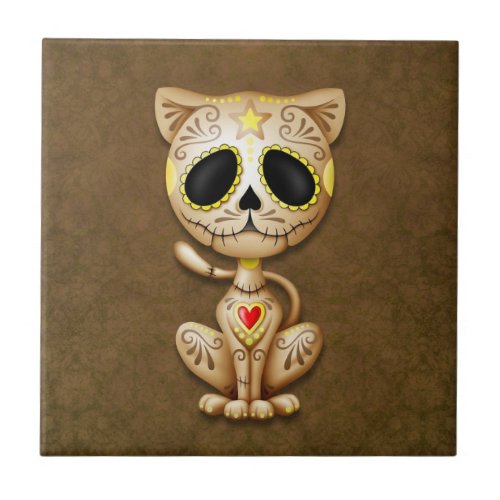 Brown Zombie Sugar Kitten Ceramic Tile