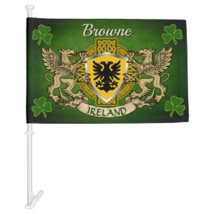 Browne Irish Shield & Celtic Cross Personalized Car Flag